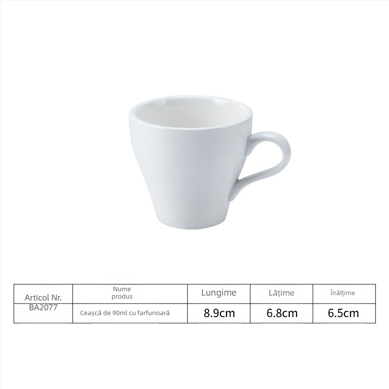 Set espresso în stil italian, cu farfurioare, ceramică albă, logo personalizat