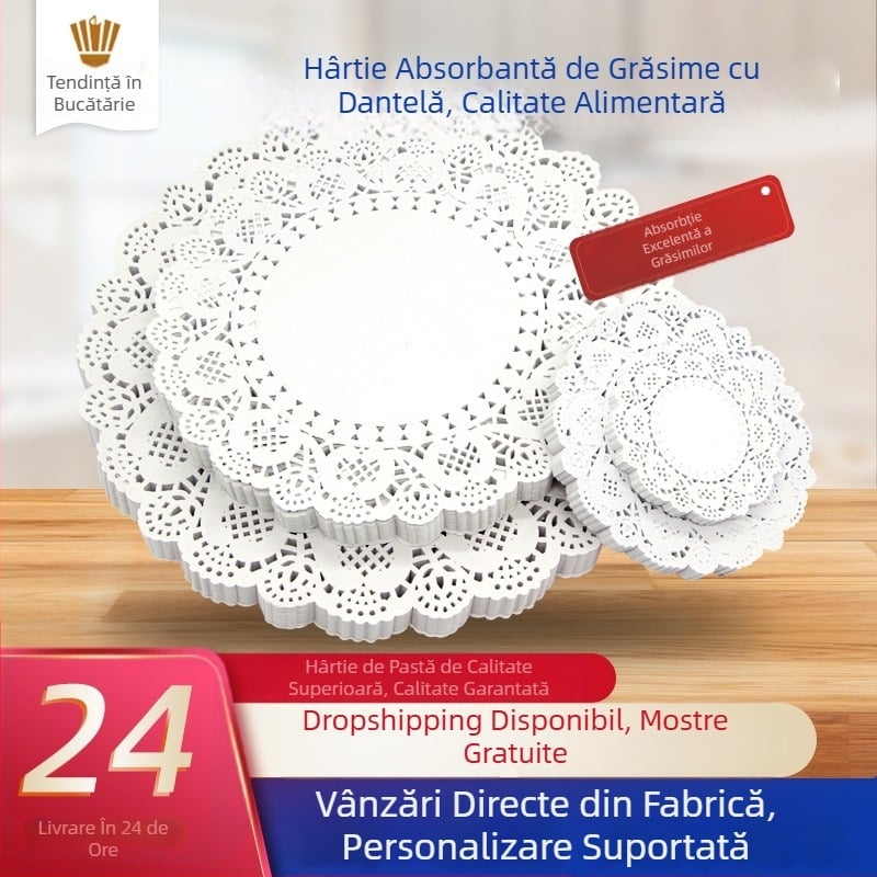 Hartie de copt circulară cu model dantelat, absorbantă de ulei, pentru prăjit și coacere, în bucătărie