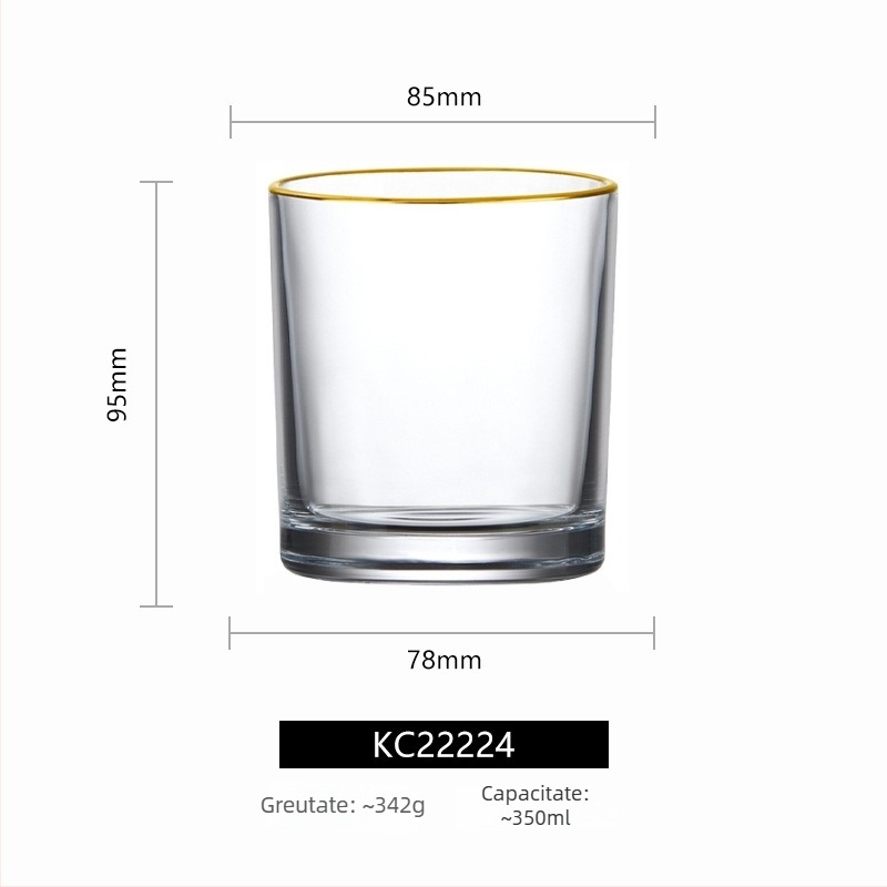 Set de pahare din cristal fără plumb, cu margine aurie și dungi verticale, de mari dimensiuni — pahar pentru whisky, pahar de vin roșu, pahar de bere și pahar de apă