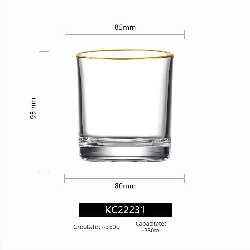 Set de pahare din cristal fără plumb, cu margine aurie și dungi verticale, de mari dimensiuni — pahar pentru whisky, pahar de vin roșu, pahar de bere și pahar de apă