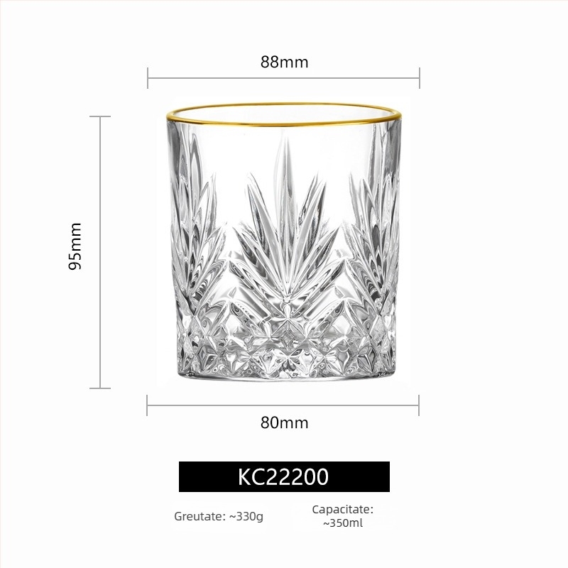 Set de pahare din cristal fără plumb, cu margine aurie și dungi verticale, de mari dimensiuni — pahar pentru whisky, pahar de vin roșu, pahar de bere și pahar de apă