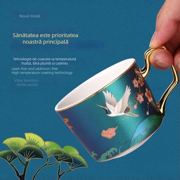 Căniță de cafea din porțelan cu farfuriu și linguriță, stil european, mic lux pentru uz casnic, ceai cu flori
