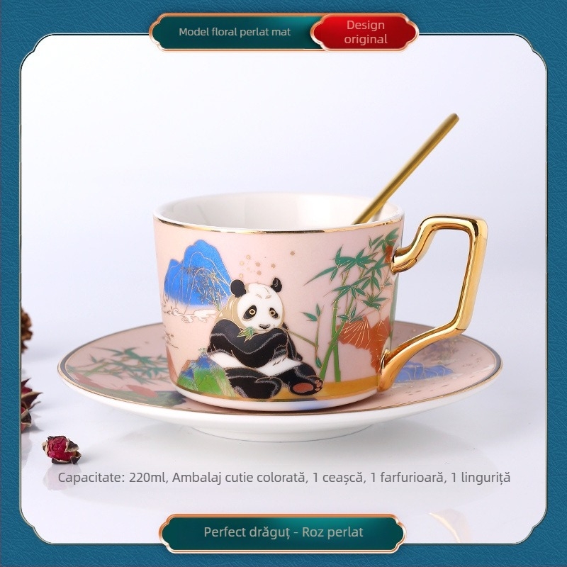 Căniță de cafea din porțelan cu farfuriu și linguriță, stil european, mic lux pentru uz casnic, ceai cu flori