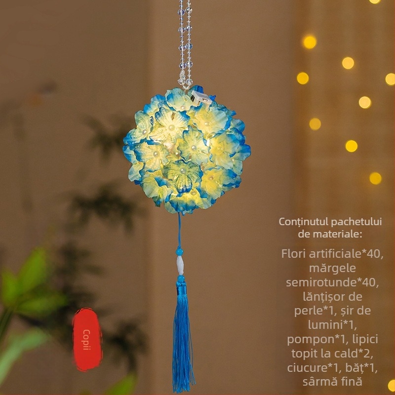 Kit DIY lanternă cu hortensie – lanternă de mână cu iepuraș, iluminare, stil antic