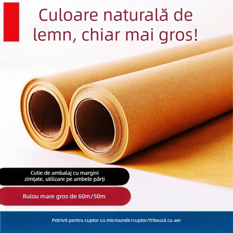 Pergament de copt gros pentru cuptor cu aer, textură alimentară pentru grătar și prăjituri, cu model lemnos și margini zimțate
