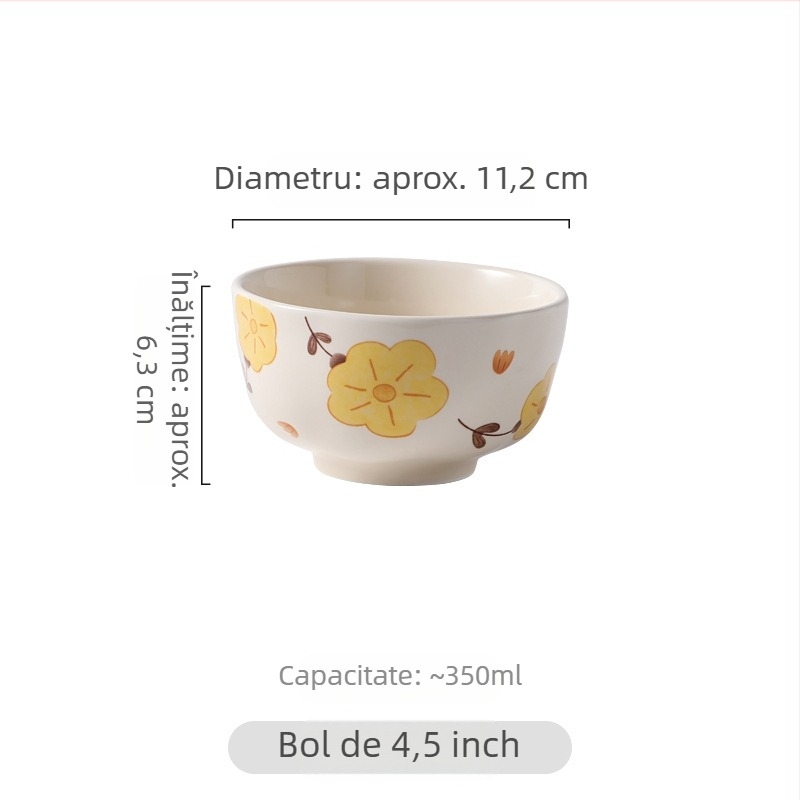 Set de porțelan crem cu model floral pastoral, texturi lucrate manual, pentru uz casnic, farfurii și boluri