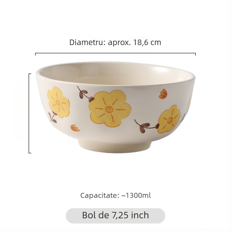 Set de porțelan crem cu model floral pastoral, texturi lucrate manual, pentru uz casnic, farfurii și boluri