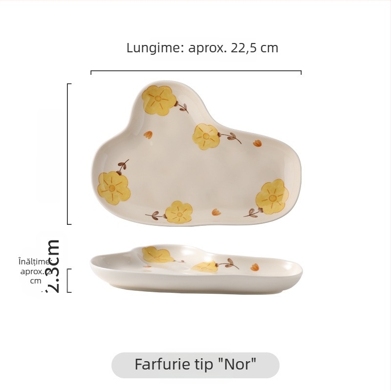 Set de porțelan crem cu model floral pastoral, texturi lucrate manual, pentru uz casnic, farfurii și boluri