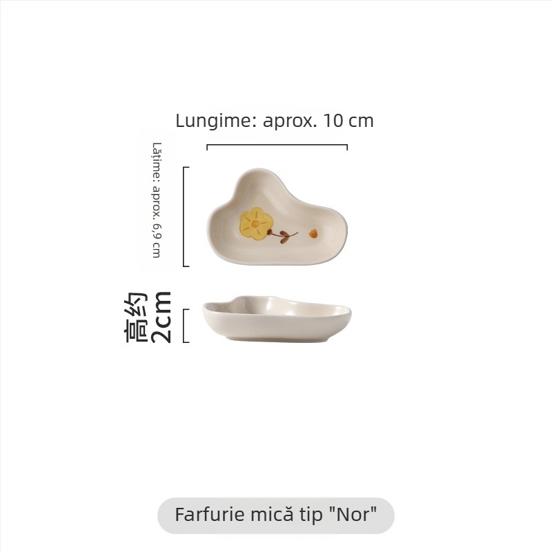 Set de porțelan crem cu model floral pastoral, texturi lucrate manual, pentru uz casnic, farfurii și boluri