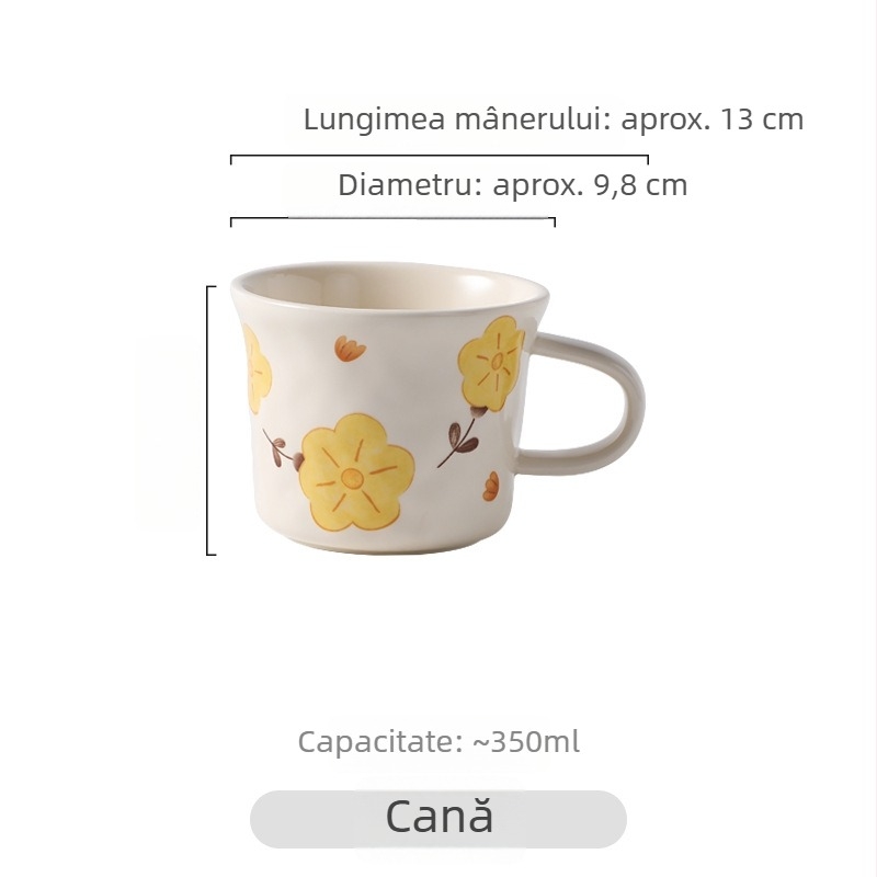 Set de porțelan crem cu model floral pastoral, texturi lucrate manual, pentru uz casnic, farfurii și boluri