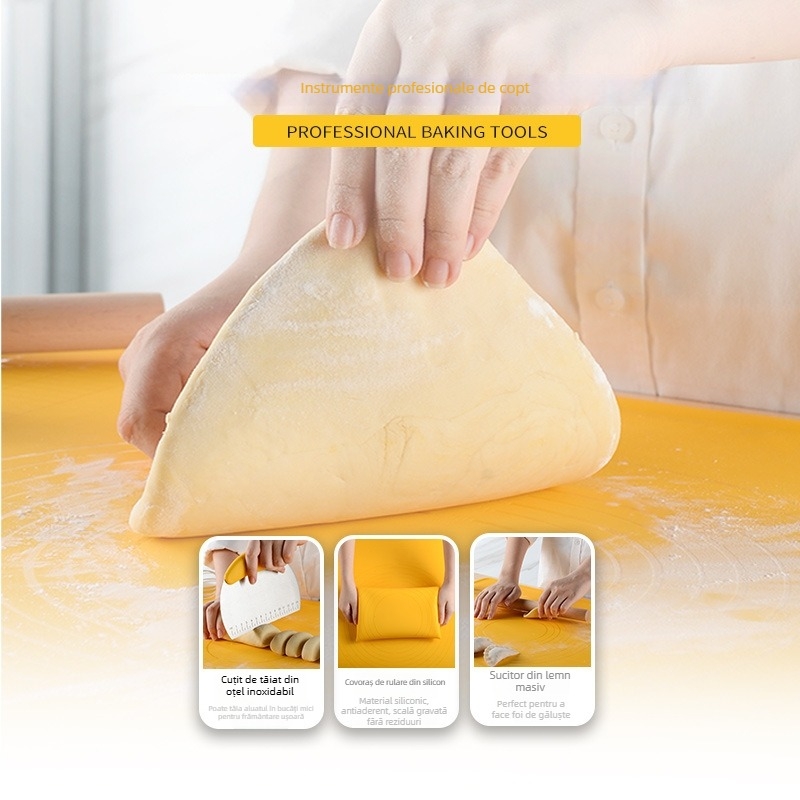 Set de trei suprafețe din silicon alimentar pentru aluat, cu suprafețe mai groase, antiaderente, cu rigle de măsurare, pentru frământat și întins aluat