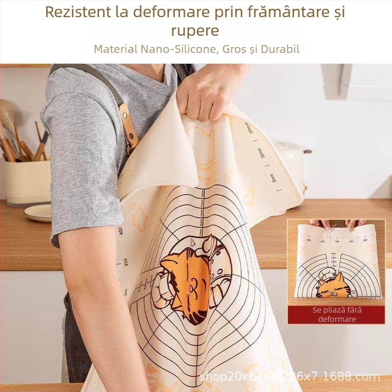 Planșă de frământat aluat din silicon alimentar, cu grosime, antibacteriană, antiaderentă, pentru bucătărie și coacere acasă