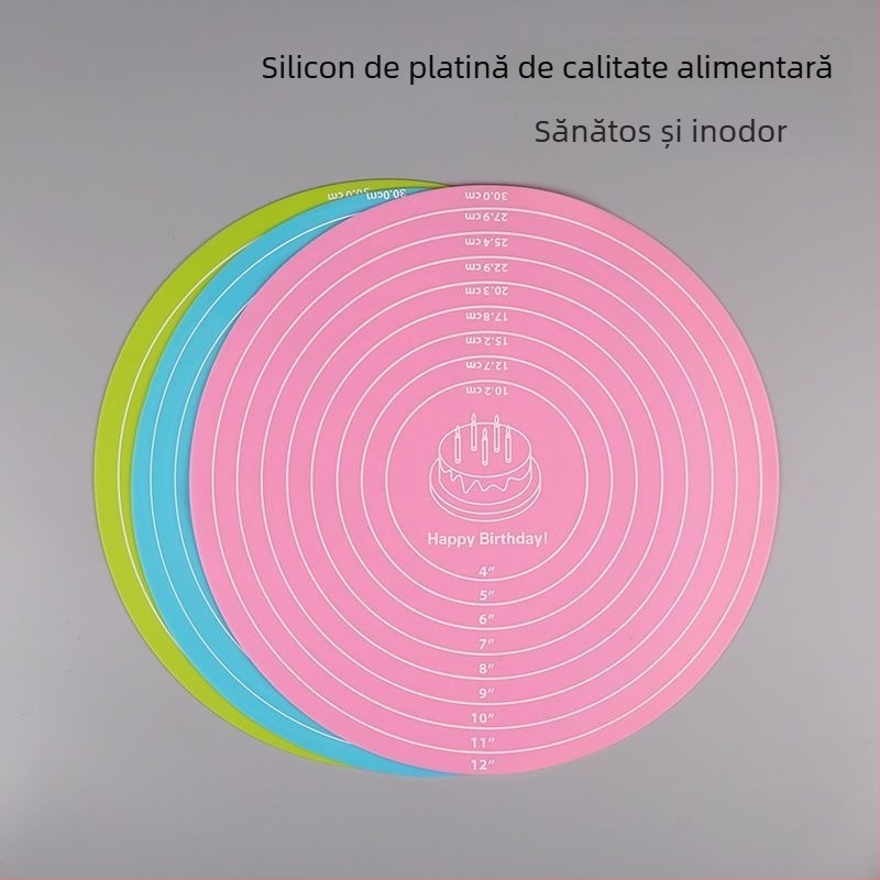 Platformă rotativă pentru decorarea torturilor cu bază antiderapantă din silicon, covoraș pentru frământat aluatul, suport pentru copii și izolație termică din silicon pentru bucătărie