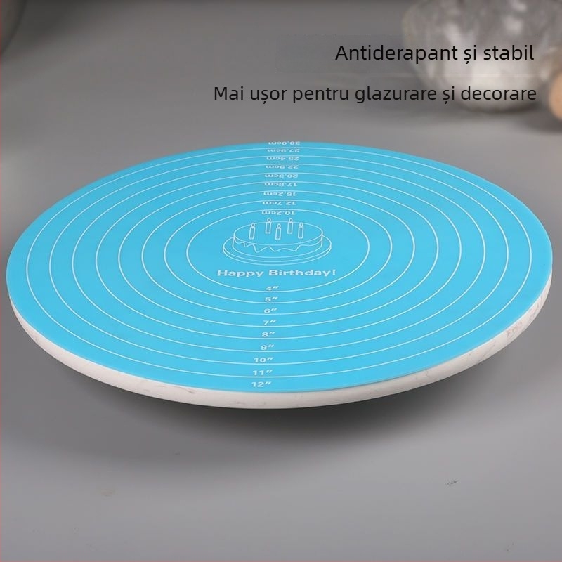 Platformă rotativă pentru decorarea torturilor cu bază antiderapantă din silicon, covoraș pentru frământat aluatul, suport pentru copii și izolație termică din silicon pentru bucătărie