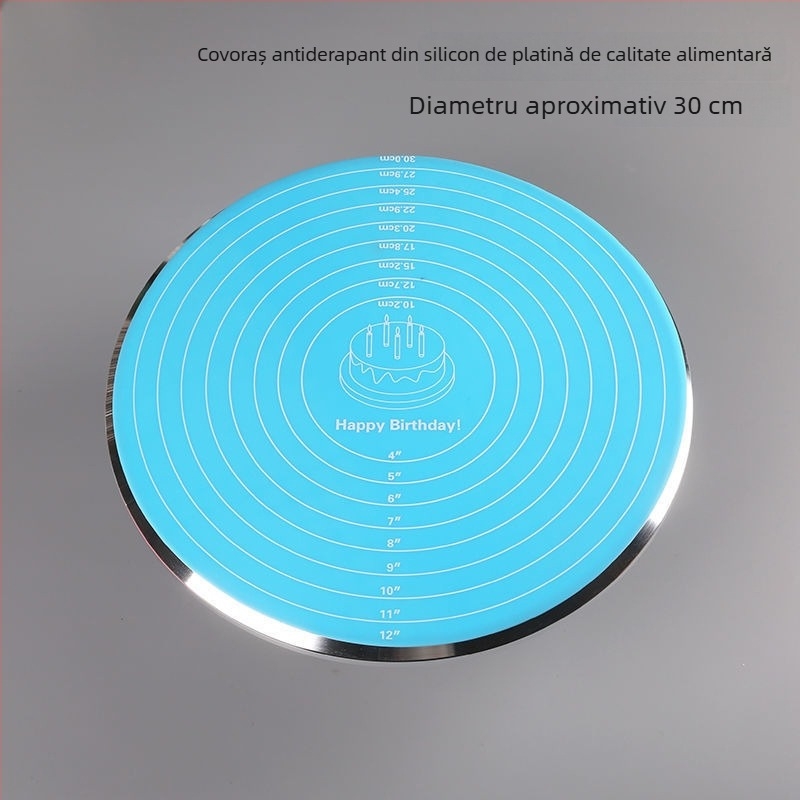 Platformă rotativă pentru decorarea torturilor cu bază antiderapantă din silicon, covoraș pentru frământat aluatul, suport pentru copii și izolație termică din silicon pentru bucătărie