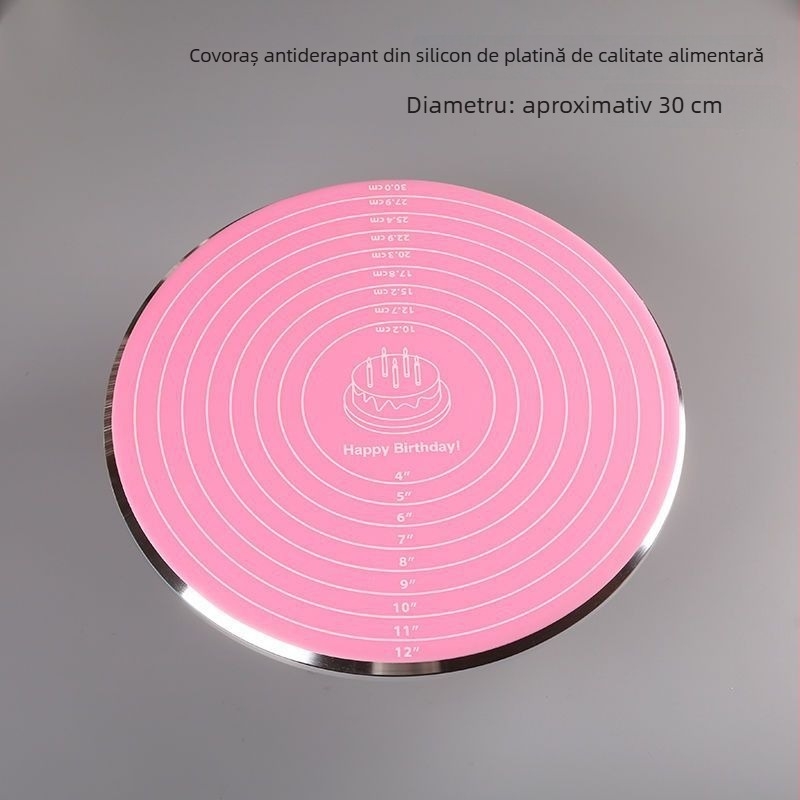 Platformă rotativă pentru decorarea torturilor cu bază antiderapantă din silicon, covoraș pentru frământat aluatul, suport pentru copii și izolație termică din silicon pentru bucătărie