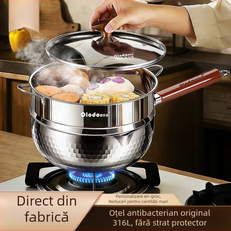 Oală Yukihira din oțel inoxidabil 316L netencuită, stil japonez, mic vas pentru hrana bebelușilor, gătire la abur, tăiței instant și supe