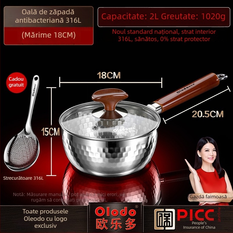 Oală Yukihira din oțel inoxidabil 316L netencuită, stil japonez, mic vas pentru hrana bebelușilor, gătire la abur, tăiței instant și supe