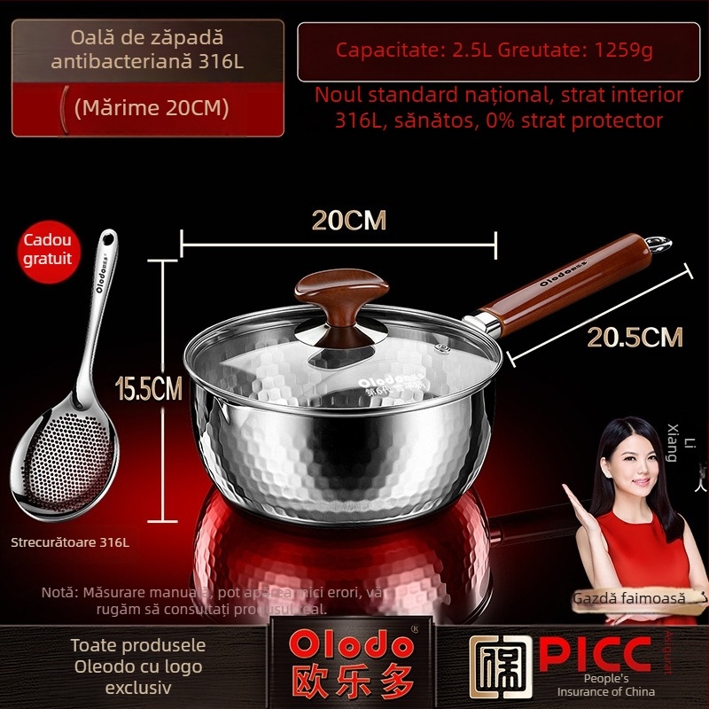 Oală Yukihira din oțel inoxidabil 316L netencuită, stil japonez, mic vas pentru hrana bebelușilor, gătire la abur, tăiței instant și supe
