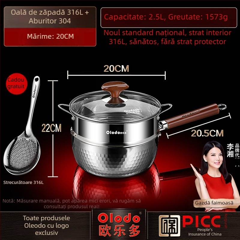 Oală Yukihira din oțel inoxidabil 316L netencuită, stil japonez, mic vas pentru hrana bebelușilor, gătire la abur, tăiței instant și supe