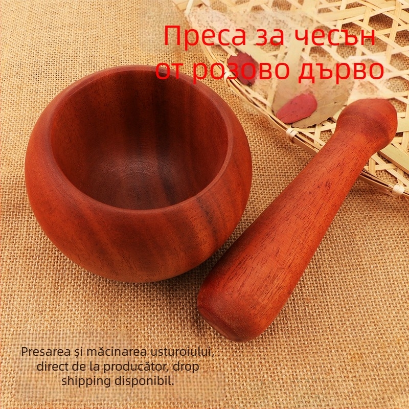Mojar de usturoi din lemn cu pistil – ustensilă de bucătărie multifuncțională