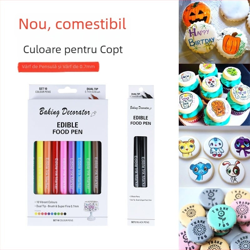 Pix cu pigmenți comestibili cu două capete, vârf de 0,7 mm și vârf pensulă pentru decorarea prăjiturilor și trasarea liniilor fine