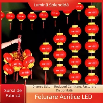 Lanterne LED acrilice cu finisaj mat – roșii, pentru decor exterior pe copaci, șir luminos în stil palat