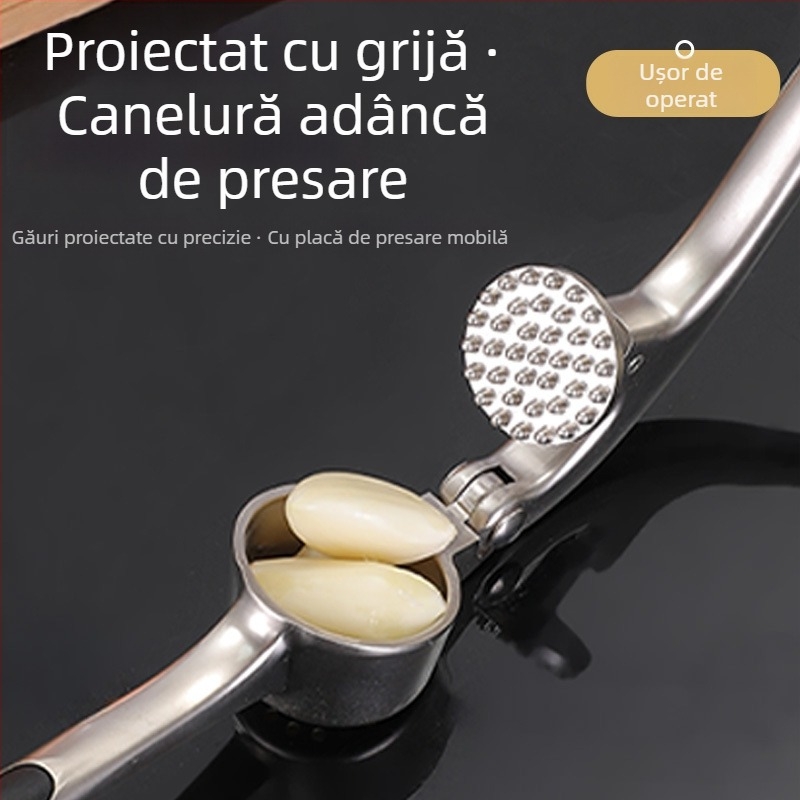Presă de usturoi multifuncțională și răzitor de ghimbir, din oțel inoxidabil, manual