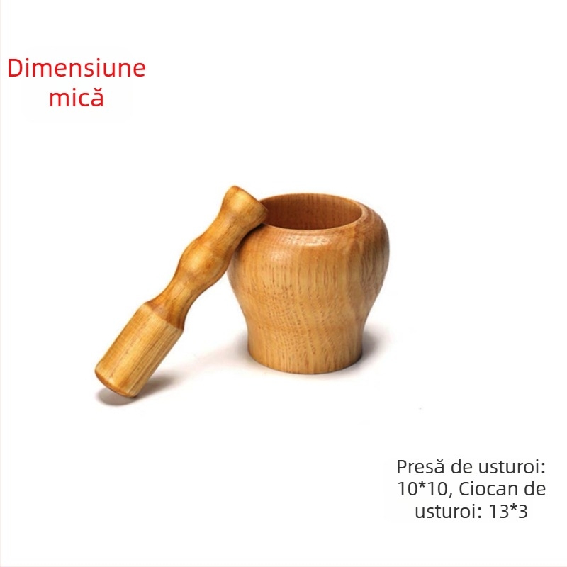 Măcinător de usturoi în stil Sanchuang, recipient din lemn, grinder manual de usturoi