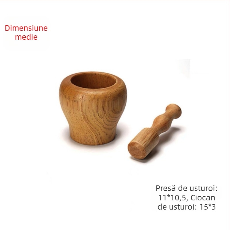 Măcinător de usturoi în stil Sanchuang, recipient din lemn, grinder manual de usturoi