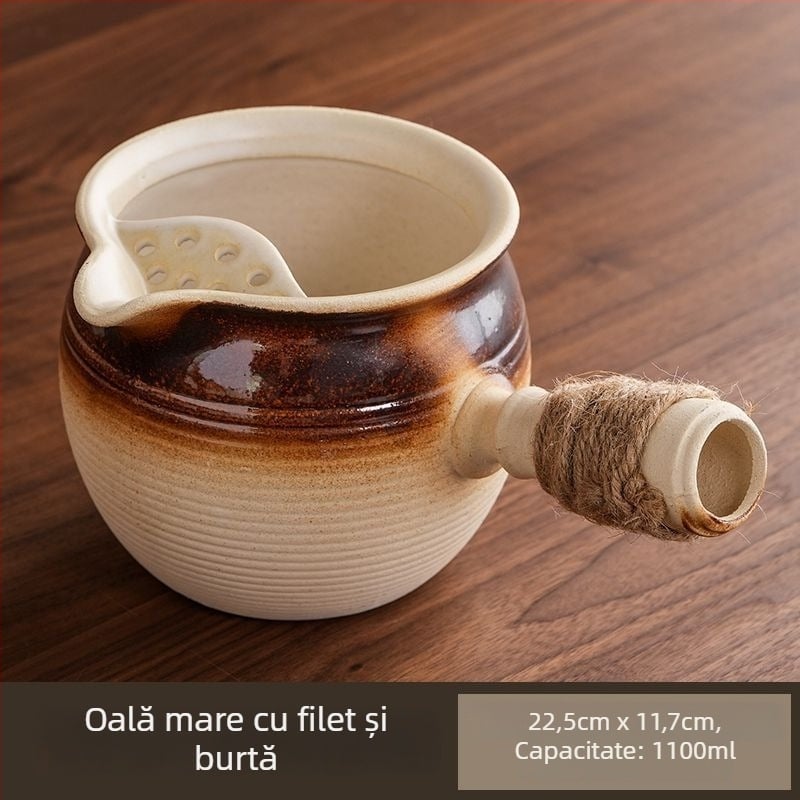 Ceainic ceramic cu capac, capacitate mare, rezistent la temperaturi înalte, potrivit pentru ardere uscată, set de ceai cu cești, pentru plită exterioară