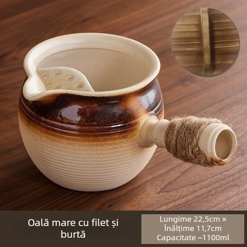 Ceainic ceramic cu capac, capacitate mare, rezistent la temperaturi înalte, potrivit pentru ardere uscată, set de ceai cu cești, pentru plită exterioară