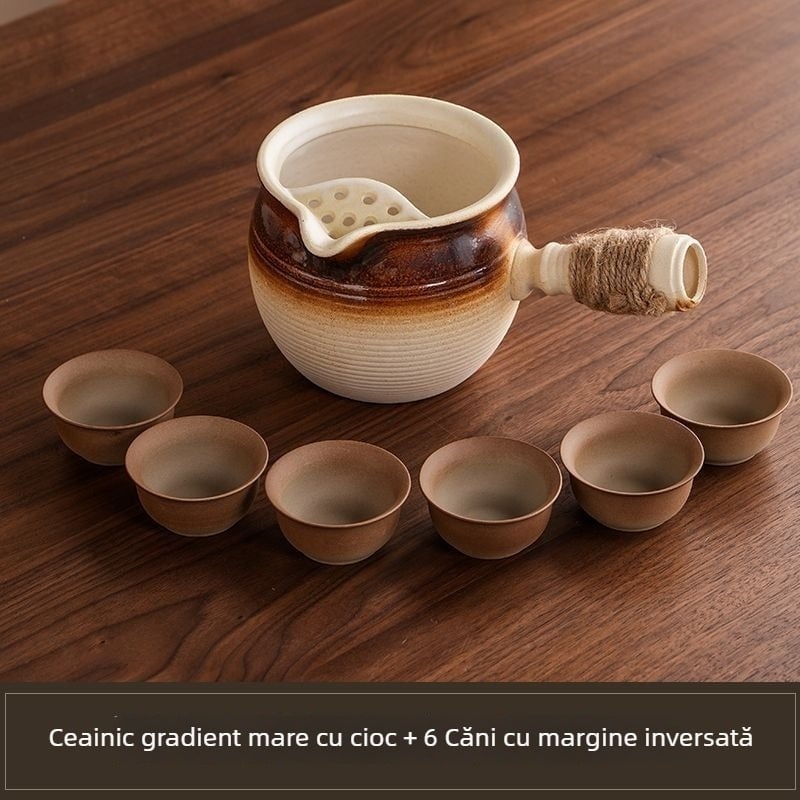 Ceainic ceramic cu capac, capacitate mare, rezistent la temperaturi înalte, potrivit pentru ardere uscată, set de ceai cu cești, pentru plită exterioară