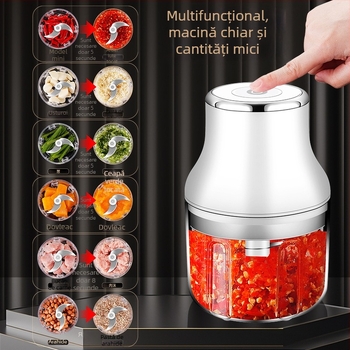 Presă inteligentă de usturoi, wireless, cu mașină de tocat carne și mixer de mâncare pentru copii