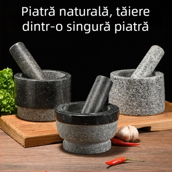 Moară de usturoi din piatră, piatră naturală, presă pentru usturoi și decojitor de usturoi