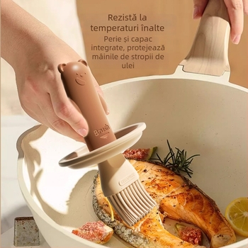 Periuță de ulei din silicon în formă de ursuleț cu sticluță pentru bucătărie, rezistentă la temperaturi înalte, etanșă, sticlă pentru gătit și coacere
