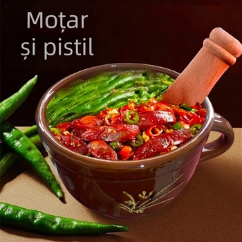 Mojar manual pentru usturoi din ceramică de lut, multifuncțional pentru usturoi, plante aromatice, ardei iute și ceai