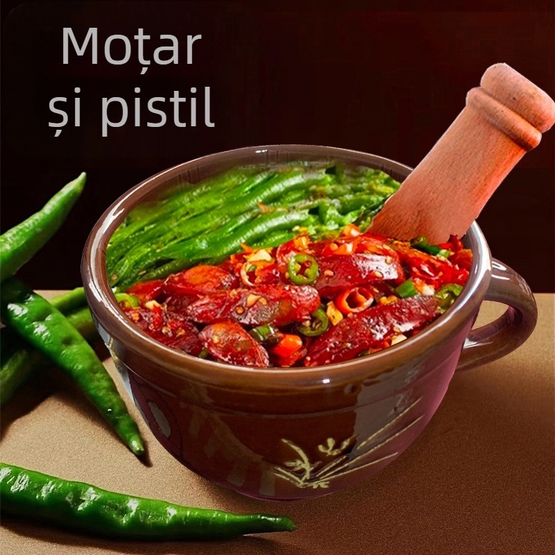 Mojar manual pentru usturoi din ceramică de lut, multifuncțional pentru usturoi, plante aromatice, ardei iute și ceai