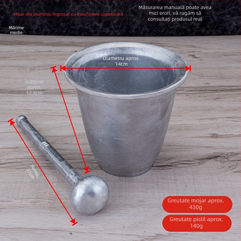 Mojar din aluminiu cu pistil antic, pentru zdrobirea usturoiului și a ardeilor iuți