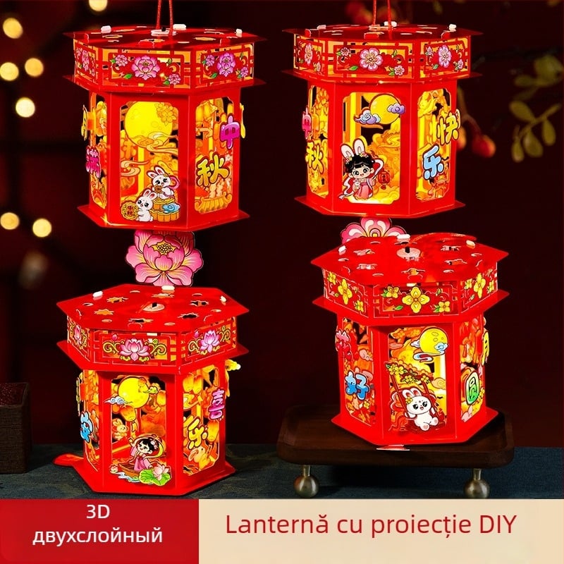 Cadou pentru Festivalul de la mijlocul toamnei 2026 — kit DIY pentru confecționarea de felinare hexagonale de palat pentru copii, felinare portabile pentru grădiniță, stil antic