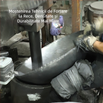 Wok din fier pur, neacoperit, finisaj albastru, cu bază rotundă, pentru bucătării comerciale