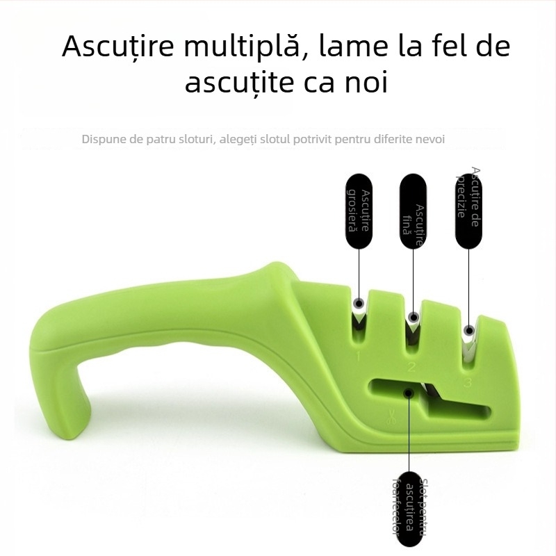 Aparat de ascuțit cu patru canale, multifuncțional pentru uz casnic, cu canale ceramice și din oțel wolfram, pentru cuțite și foarfece.