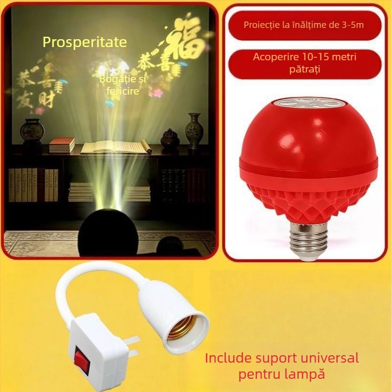 Lampa de proiecție pentru grădină, rotativă la 360°, cu caractere norocoase, decor HD cu logo pentru intrare și balcon