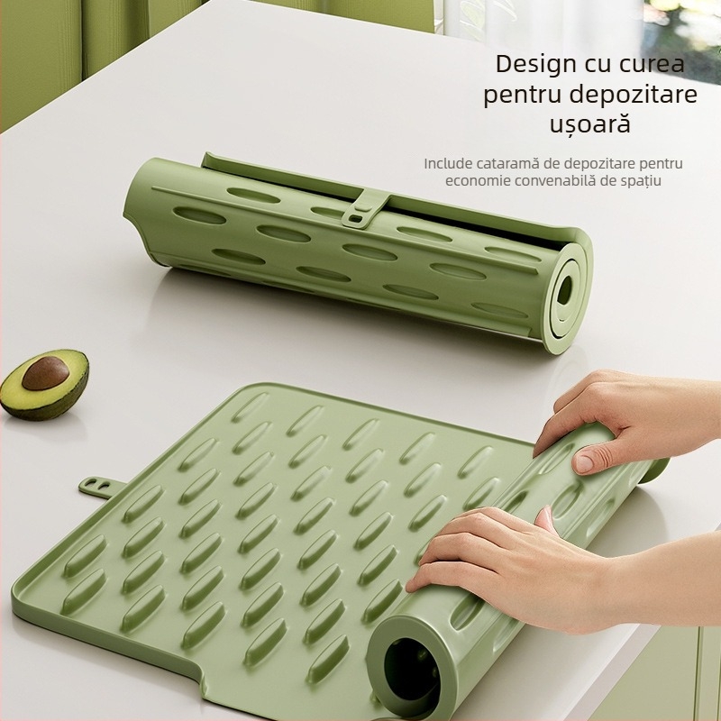Covoraș de drenaj din silicon cu pantă, pentru bucătărie, fructe, legume și vase