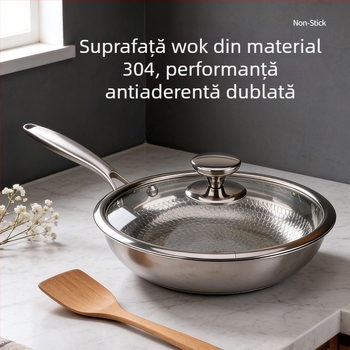 Tigaie din oțel inoxidabil 304, textură ciocănită, fără strat, din oțel cu trei straturi, antiaderentă pentru ouă, friptură și sotare