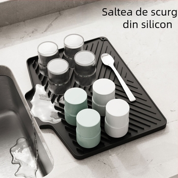 Covoraș din silicon multifuncțional pentru drenaj, antiderapant, pentru bucătărie, tacâmuri, masă de ceai și scurgerea fructelor și legumelor