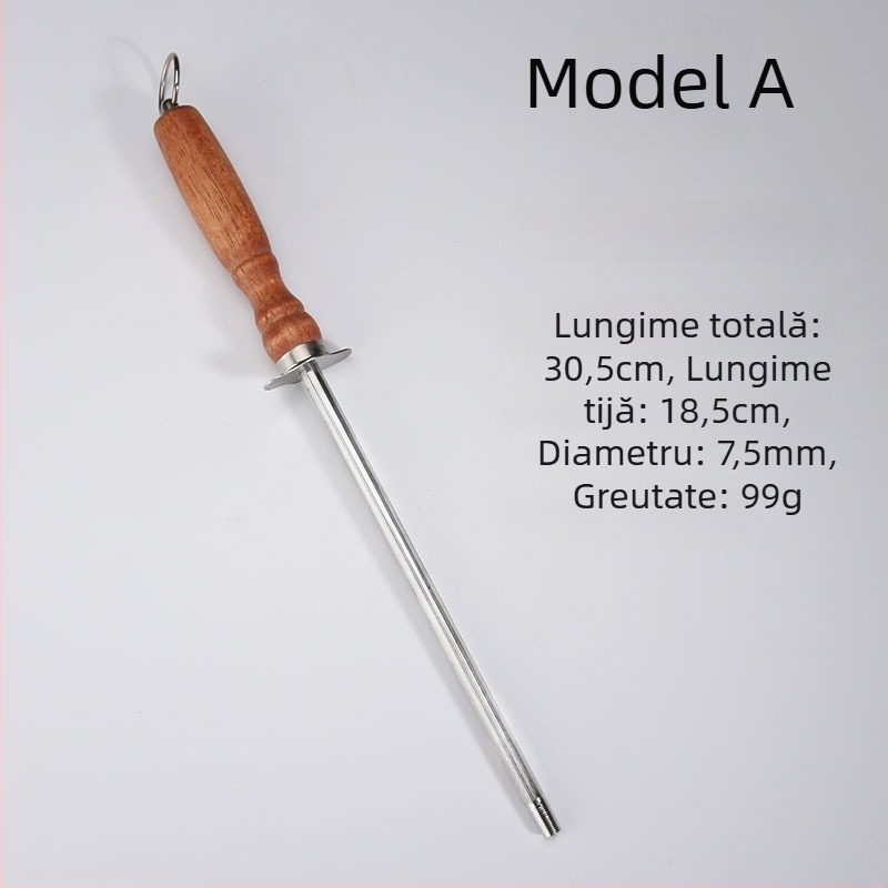 Baston din oțel inoxidabil pentru ascuțit cuțite, set bucătărie cu piatră de ascuțit, Blue Thorn, stil antic/retro