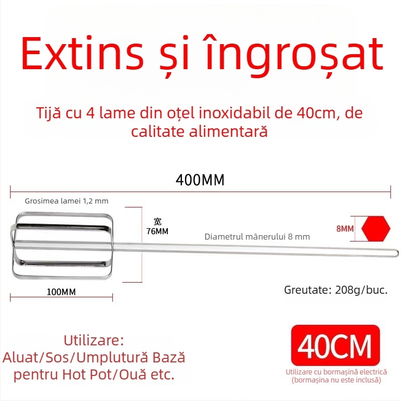 Tija de amestecare prelungită din oțel inoxidabil 304 pentru aluat, pastă de susan, bază pentru hot pot și umplutură de carne