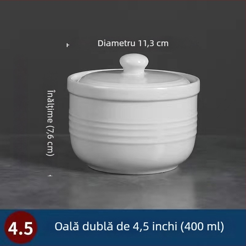 Oală ceramică pentru baie de apă, gătire la abur a ouălor și supă cu cuib de păsări, 1L, stil chinezesc