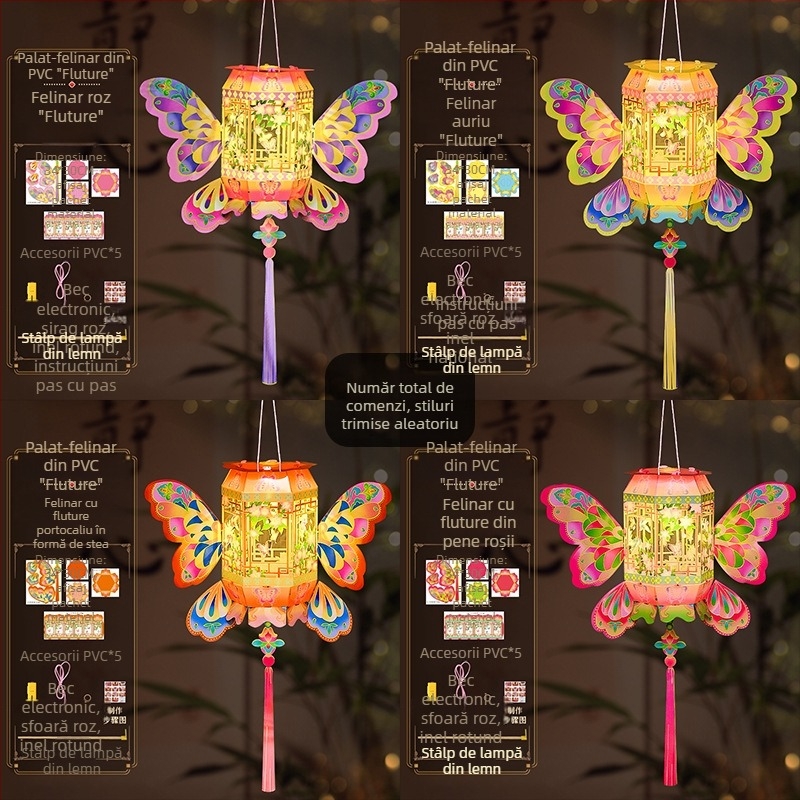 Lanterne pentru Festivalul Primăverii, lanterne de mână, kit DIY pentru copii, lanterne tradiționale creative, în stil chinezesc